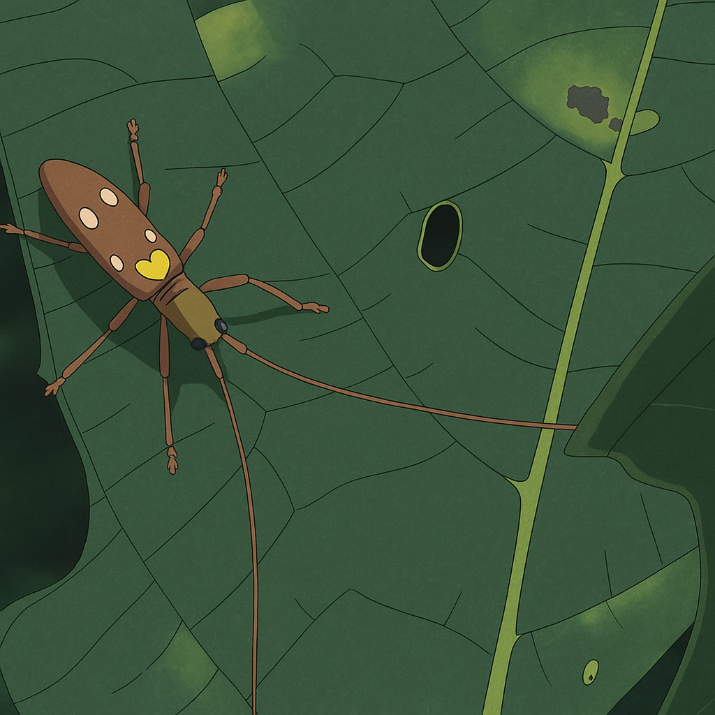 Brown Beetle Resting on Green Leaf